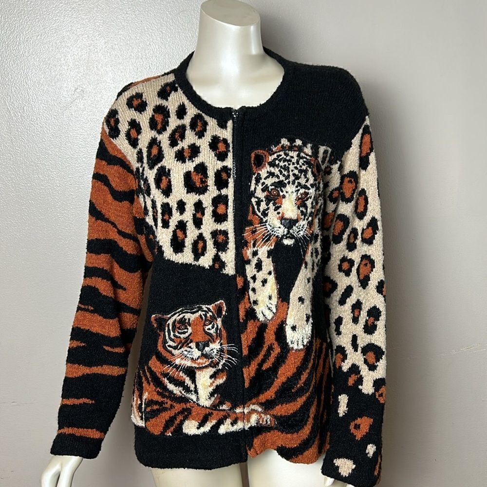 Design Options Philip & Jane Gordon XL Animal Print zip Jacket Tiger cheetah